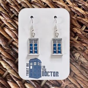 New Handmade “Police Box/TARDIS” (Doctor Who) Dangle Earrings (1.75” l x 0.5” w)